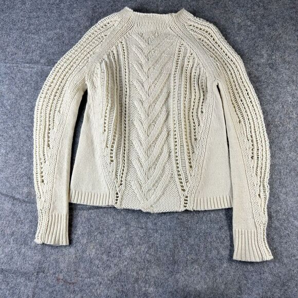 Vintage Woolrich Sweater Womens Small Lambswool Blend Cable Knit Cream Pullover - Picture 5 of 7